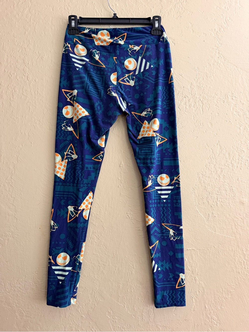 LuLaRoe Navy Blue Geometric & Orange Planet-Print Leggings